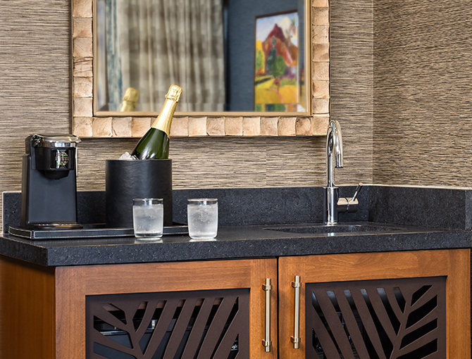 WET Bar in a bayfront suite looking out to Mission Bay